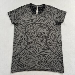 Lululemon Swiftly Tech 2.0 Short Sleeve Primal Clash Black Grey Print Shirt 14